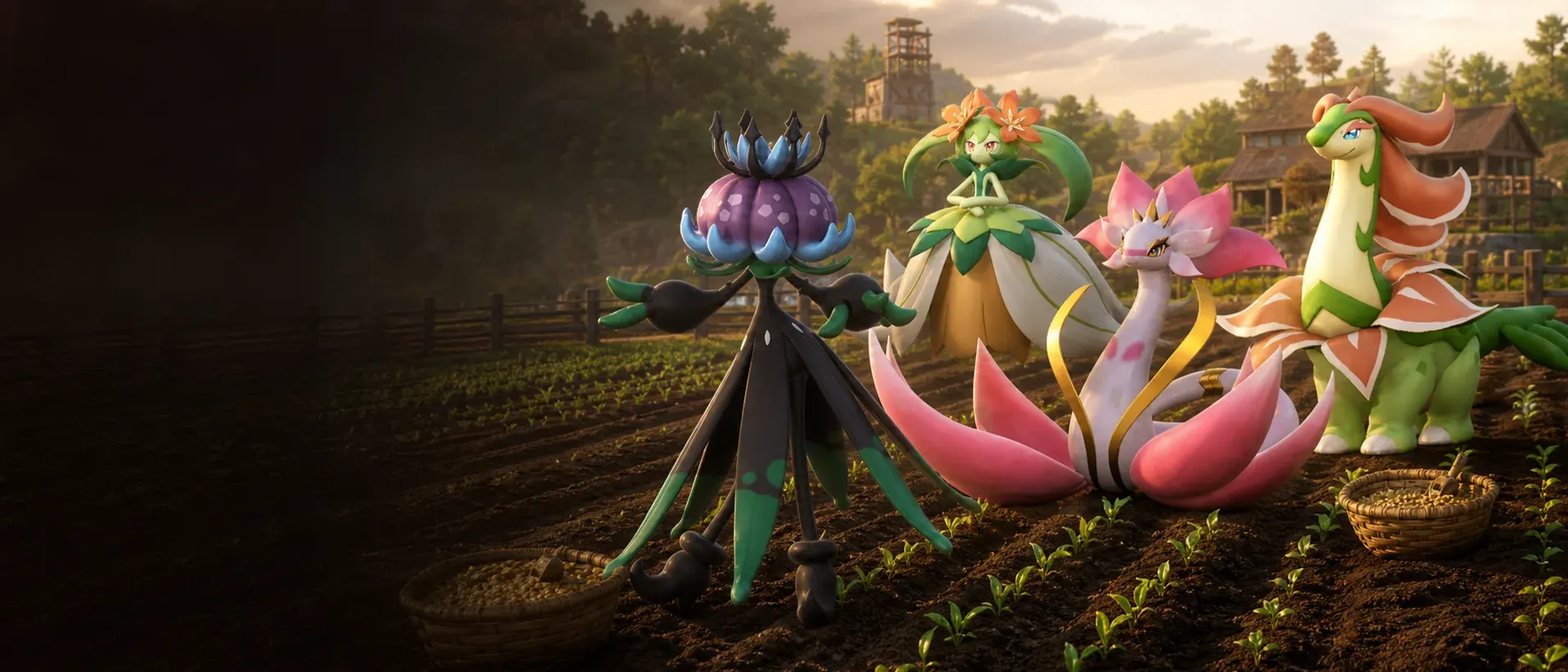 Palworld Planting Pals sowing seeds in crop fields at night