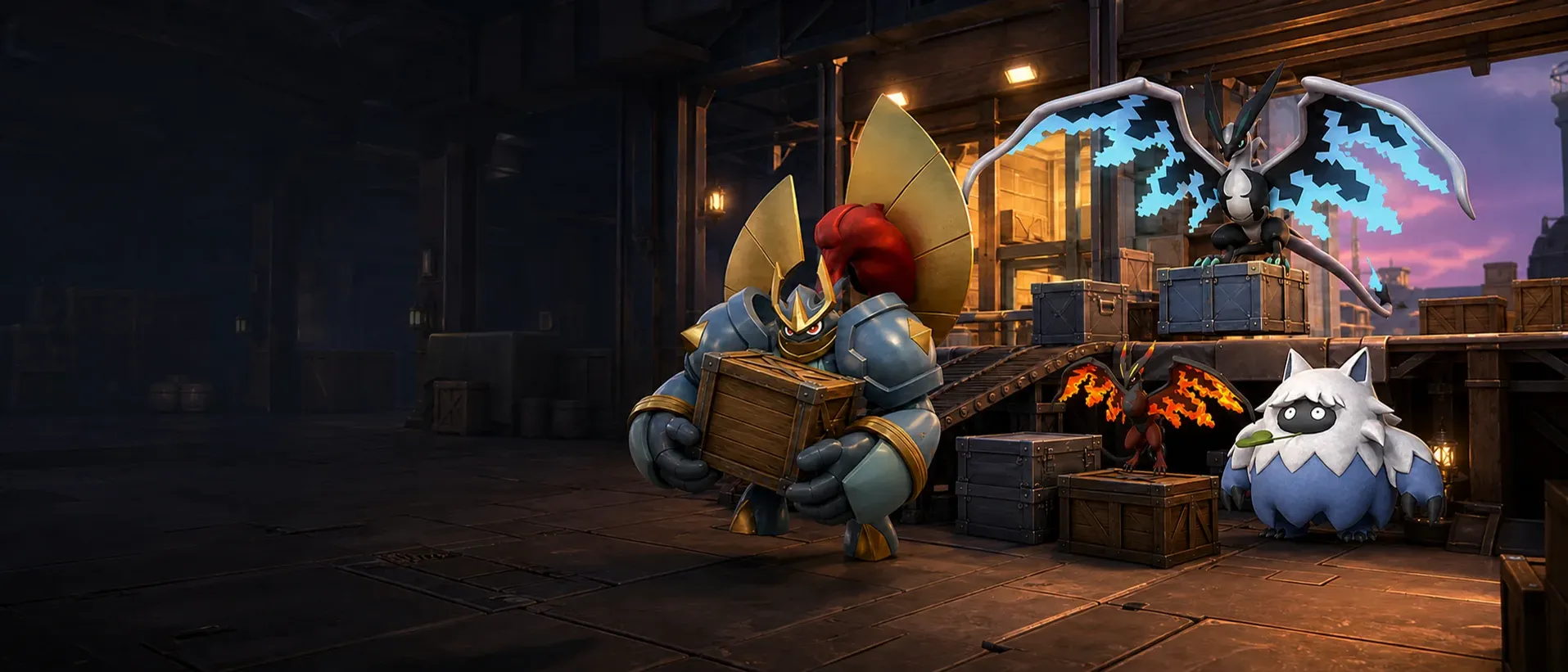 Palworld Transporting Pals carrying ore and supplies through a base